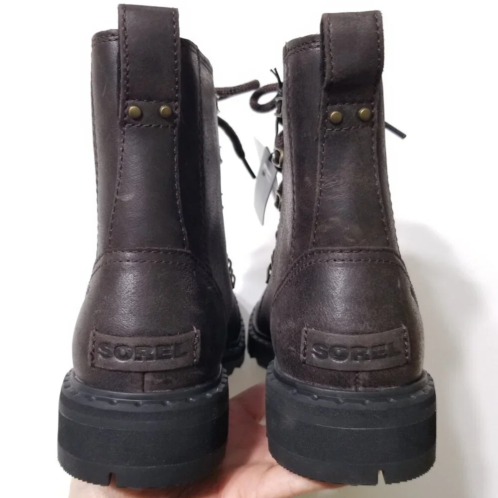 NWOB Sorel Lennox Lace Cozy Waterproof Winter Boots in Blackened Brown Sz 6.5, 7